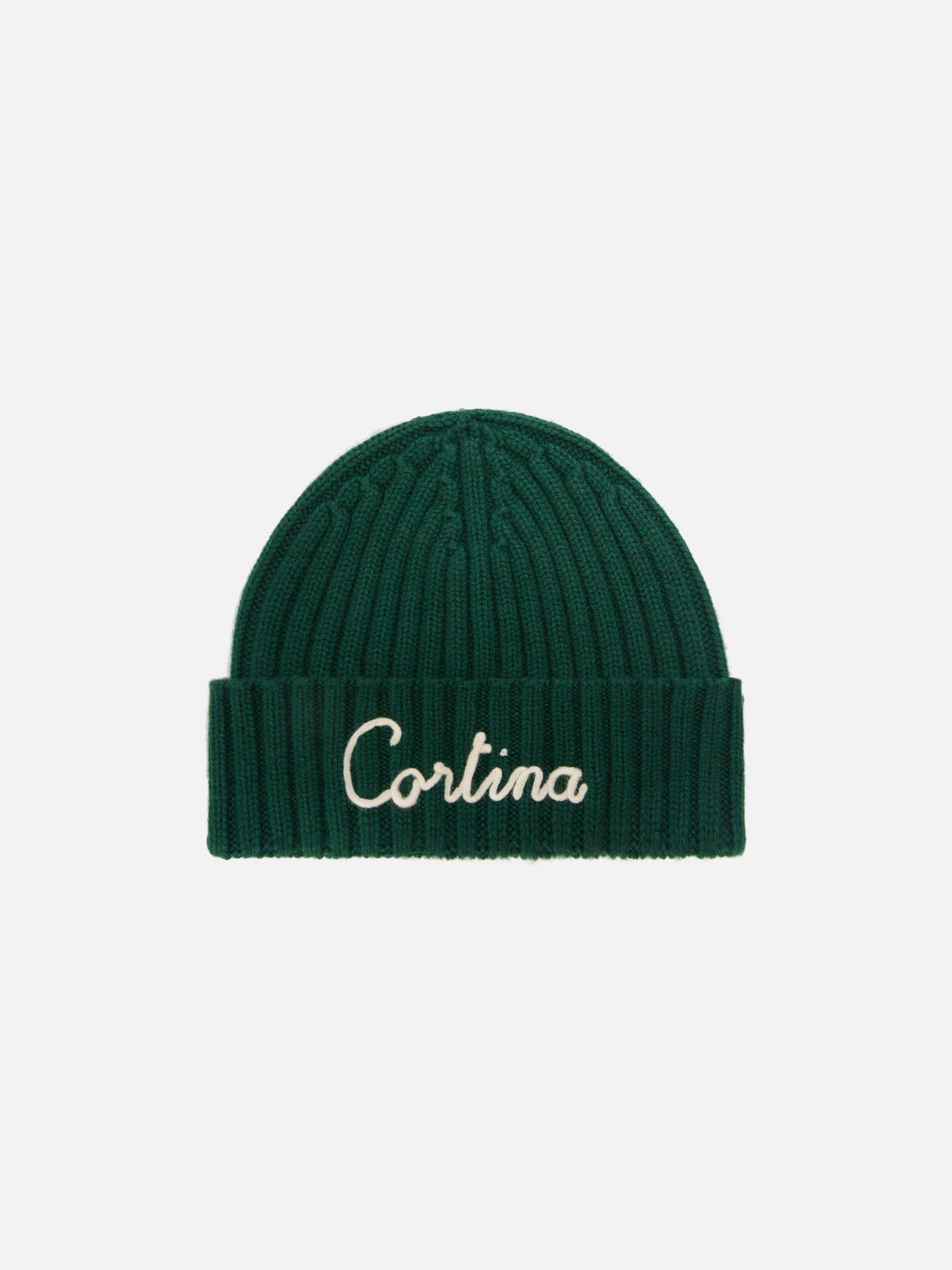 Grüne Wengen-Beanie mit Cortina-Stickerei 