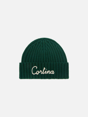 Grüne Wengen-Beanie mit Cortina-Stickerei 