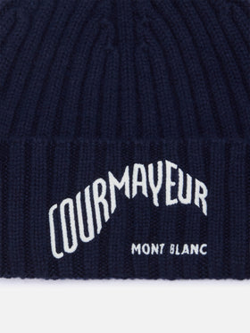Berretto Wengen azul marino blue con bordado Courmayeur | Special edition 