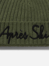 Man green cashmere blend hat Wengen with Apres ski embroidery