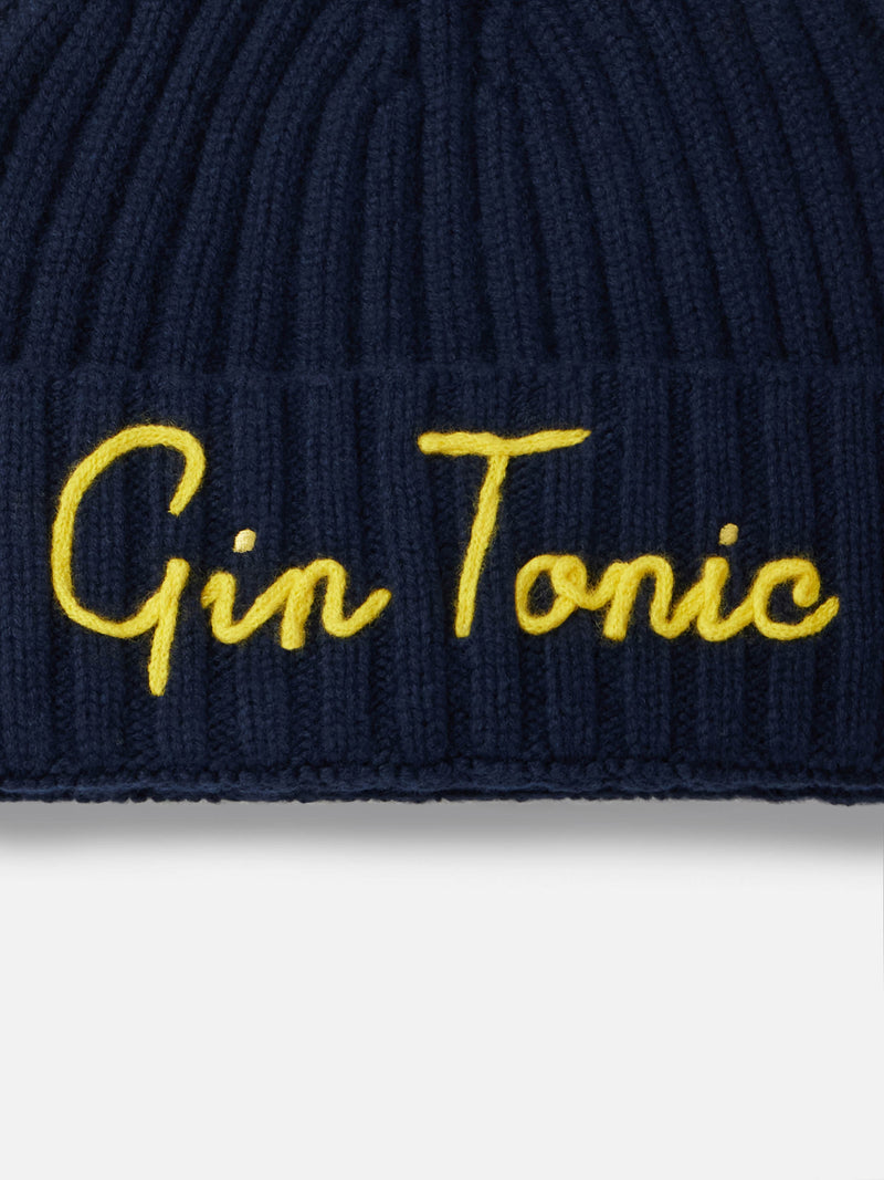 Man ribbed blue hat Wengen with embroidery Gin Tonic