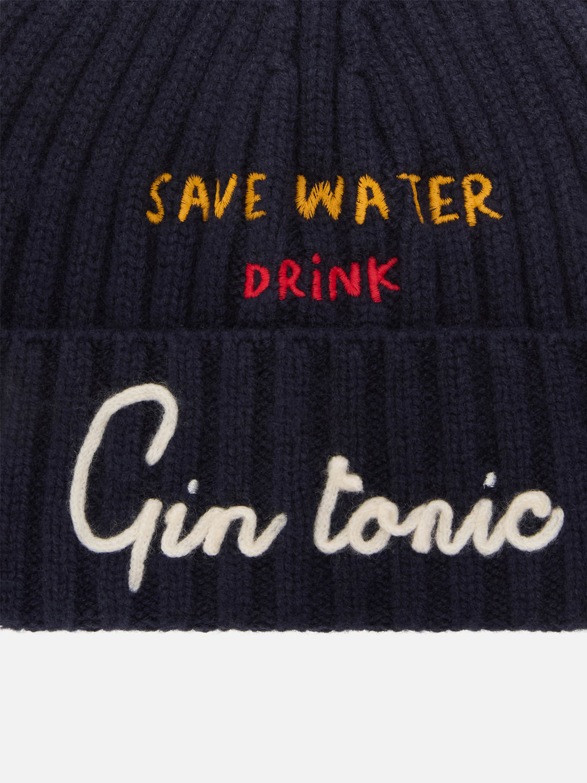 Bonnet Wengen Navy blue avec broderie Save Water Drink Gin Tonic 