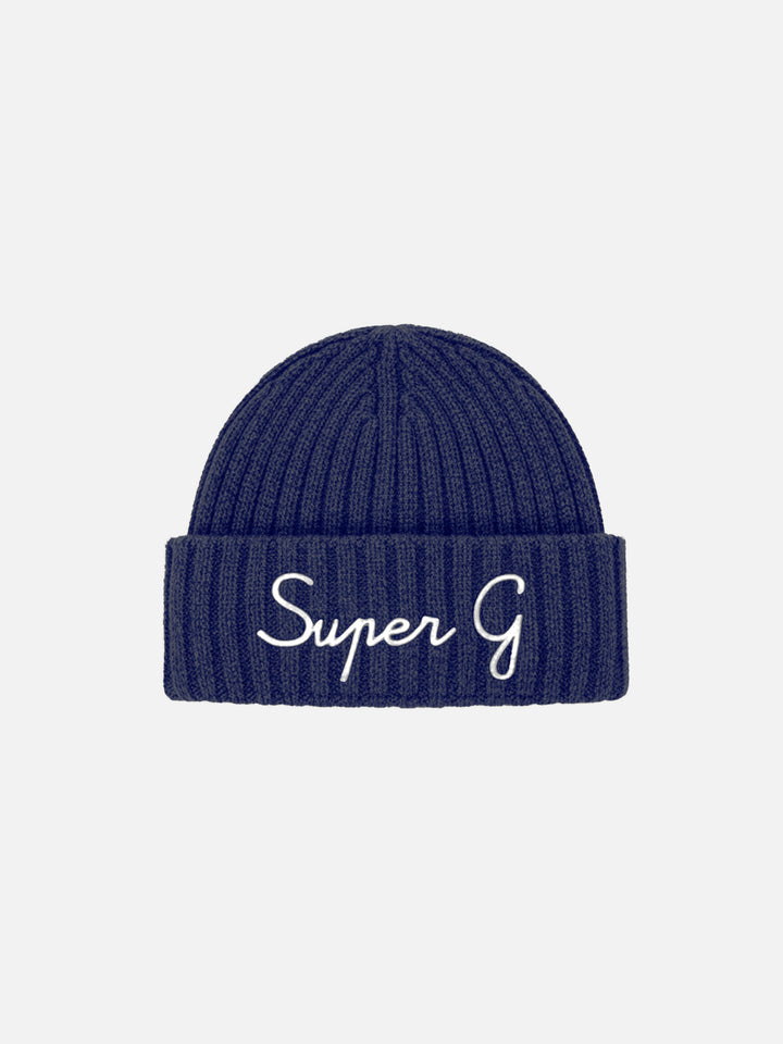 Beanie Wengen in blue cashmere blend with Super G embroidery | SUPER G SPECIAL EDITION