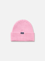 Woman pink ribbed hat Wengen with Queen embroidery