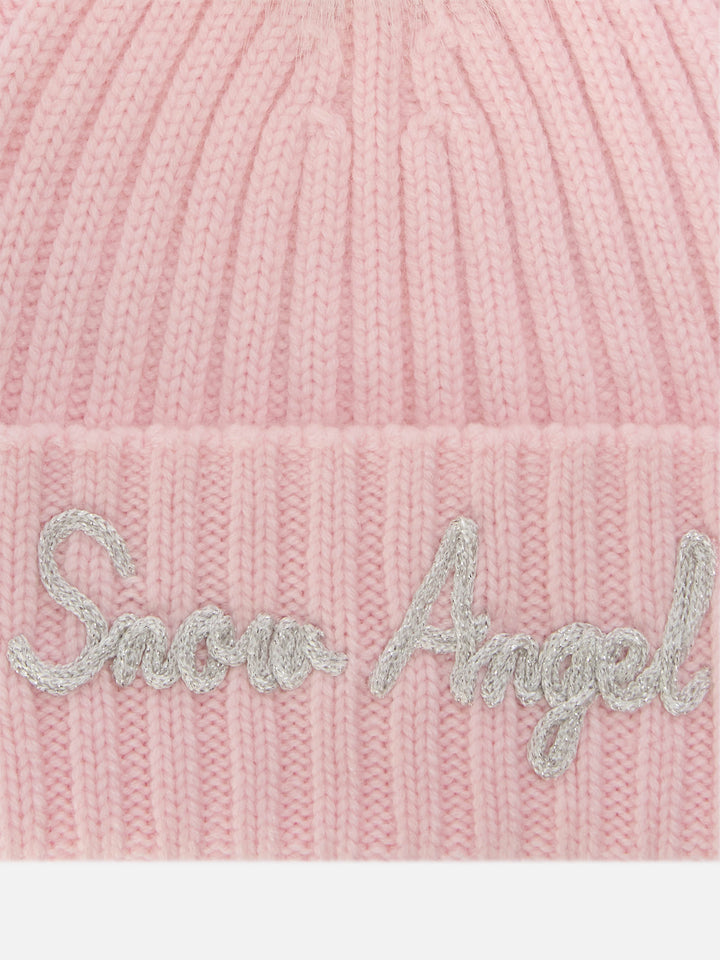 Berretto Wengen rosa con pompon e ricamo Snow Angel