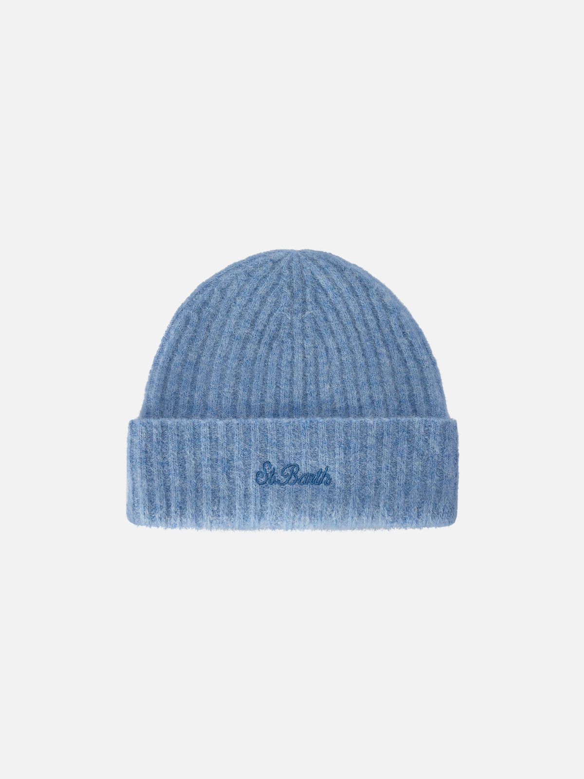 Berretto Wengen azzurro in misto alpaca con ricamo logo