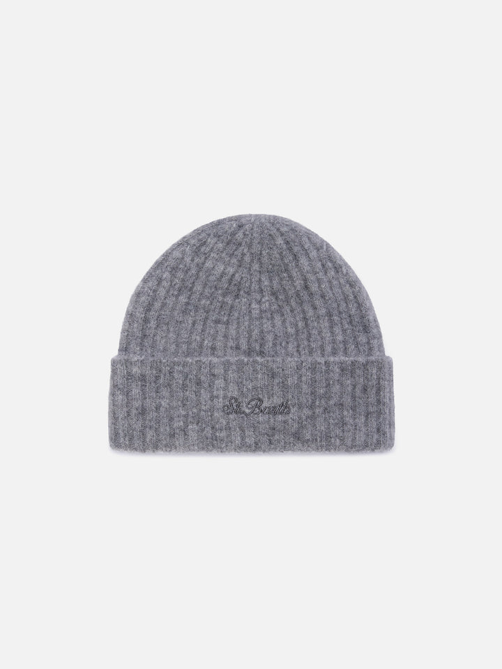 Gorro beanie Wengen gris en mezcla de alpaca con bordado del logo 