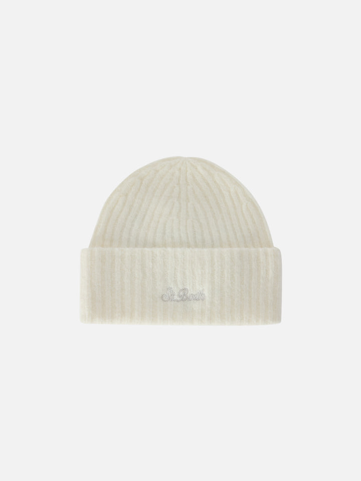 Berretto Wengen panna in misto alpaca con ricamo logo