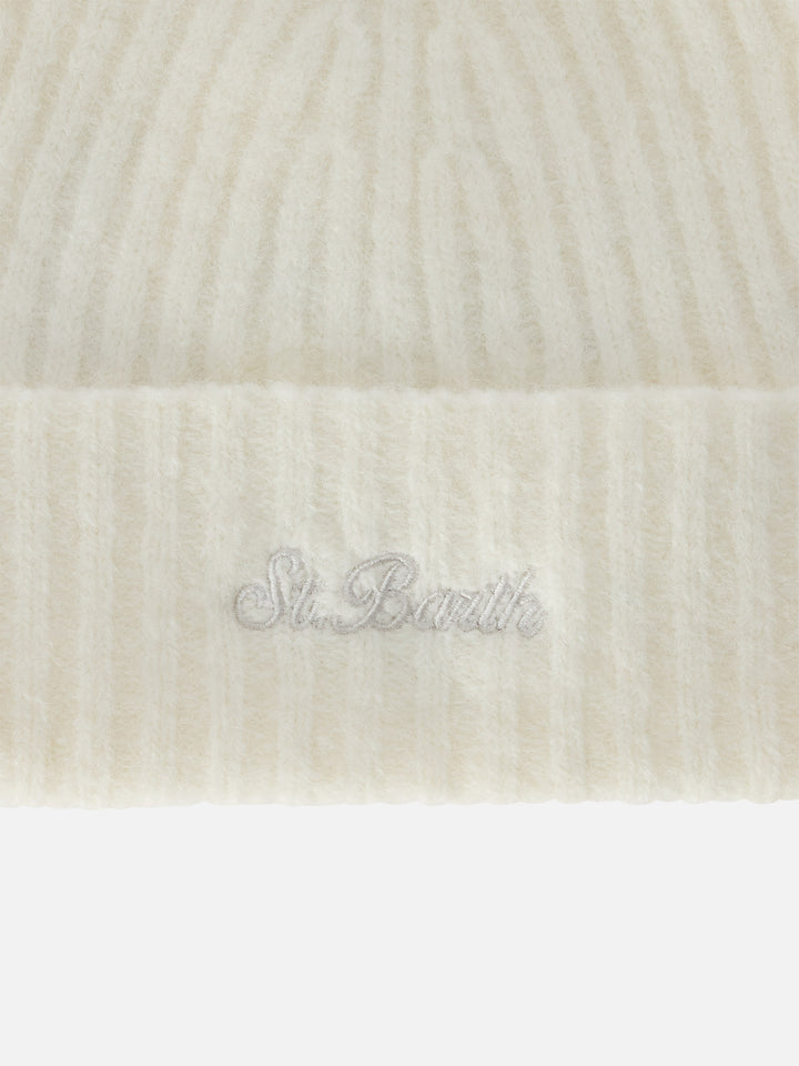 Berretto Wengen panna in misto alpaca con ricamo logo