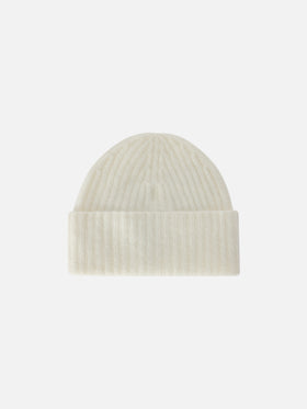 Bonnet Wengen blanc cassé en mélange d’alpaga avec broderie logo 