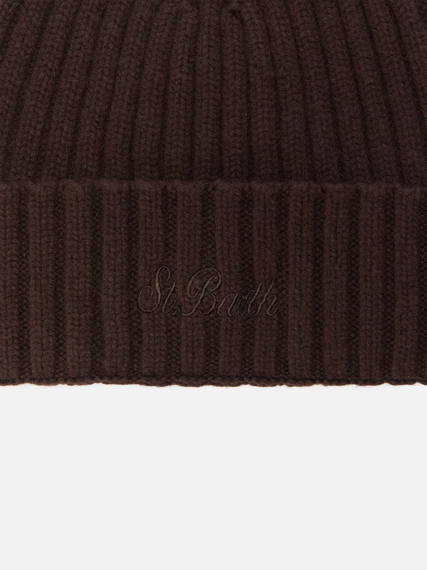 Wengen beanie in brown wool with St. Barth embroidery on the turn-up