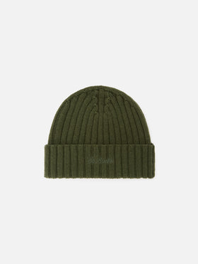 Military green Wengen wool beanie with logo embroidery