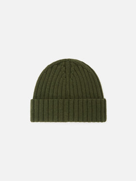 Military green Wengen wool beanie with logo embroidery