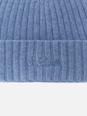 Wengen beanie in powder blue with St. Barth embroidery on the turn-up