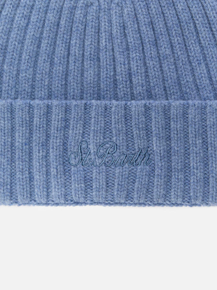 Wengen beanie in powder blue with St. Barth embroidery on the turn-up