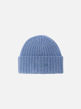 Wengen beanie in powder blue with St. Barth embroidery on the turn-up