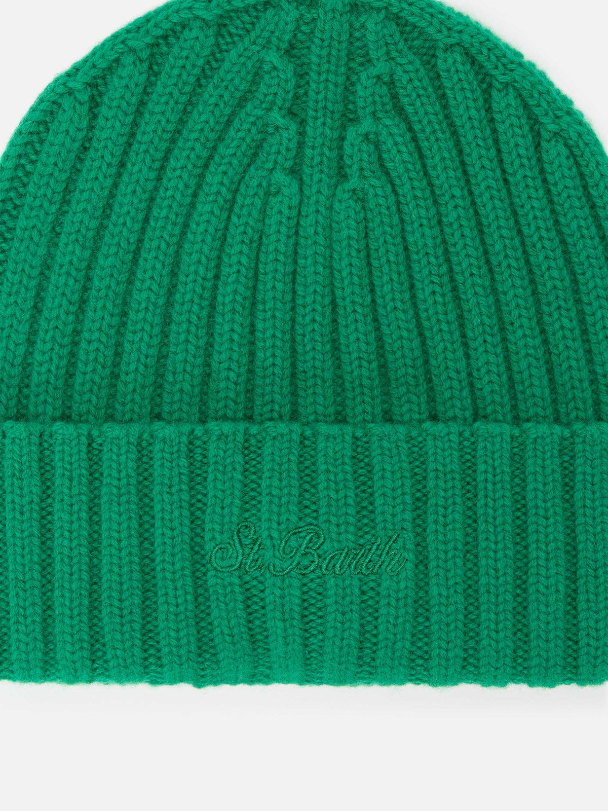 Berretto Wengen verde in lana con ricamo logo