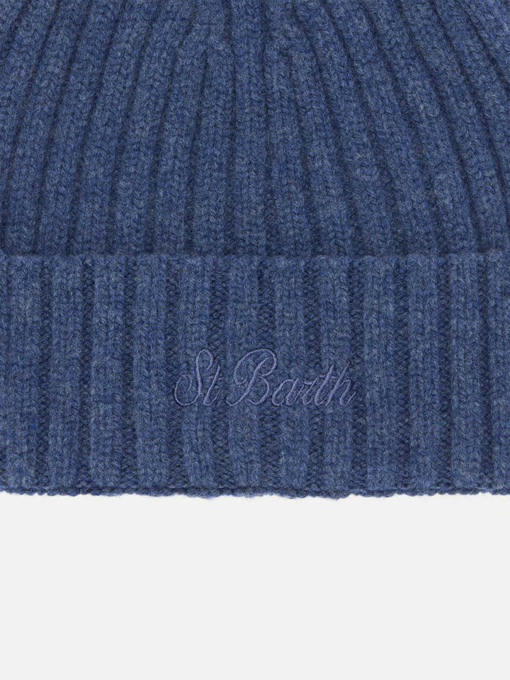 Wengen beanie in denim blue with St. Barth embroidery on the turn-up