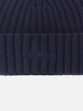 Wengen beanie in navy blue wool with St. Barth embroidery on the turn-up