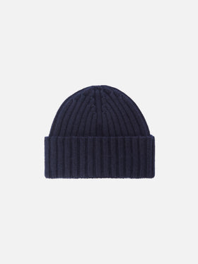 Wengen beanie in navy blue wool with St. Barth embroidery on the turn-up