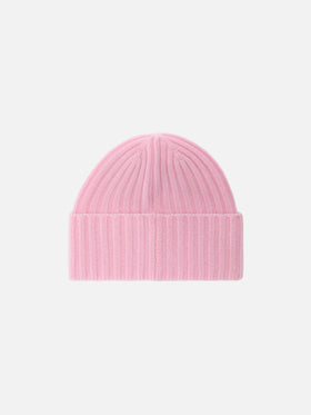Wengen beanie in pink cashmere with St. Barth embroidery on the turn-up