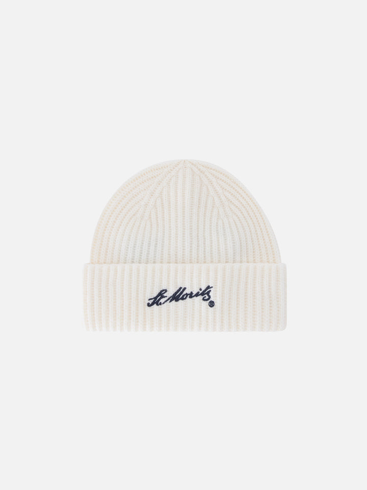 Gorro beanie Wengen de cachemira off white con bordado St. Moritz | Special edition 