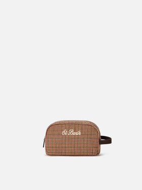 Beige Westwood wool blend beauty case with houndstooth pattern