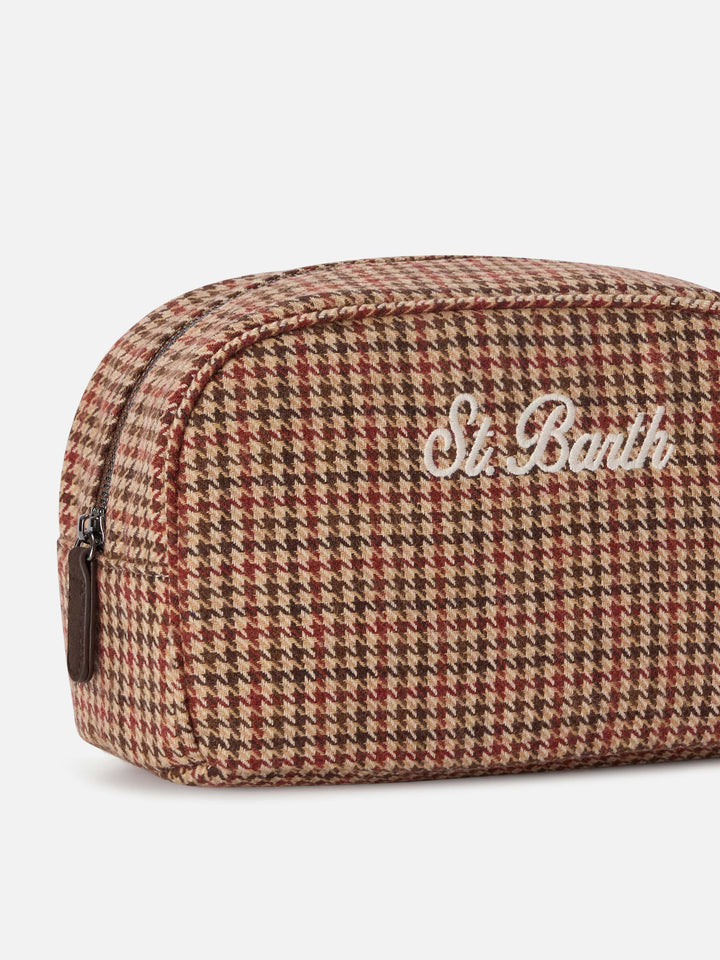 Trousse de beauté Westwood beige en mélange de laine avec motif pied-de-poule 