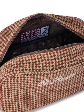 Beige Westwood wool blend beauty case with houndstooth pattern