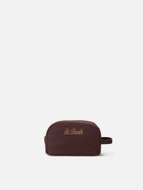 Brown Westwood waxed beauty case with logo embroidery
