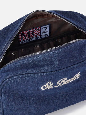 Blue Trousse de beauté Westwood en denim avec broderie logo 