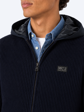 Pull zippé intégral Wiberg en tissu technique bleu marine uni 