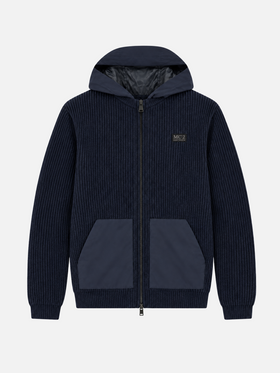 Pull zippé intégral Wiberg en tissu technique bleu marine uni 