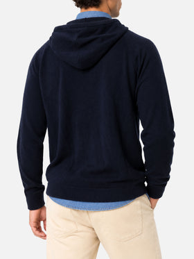 Maglione con cappuccio Mahony in lambswool blu navy