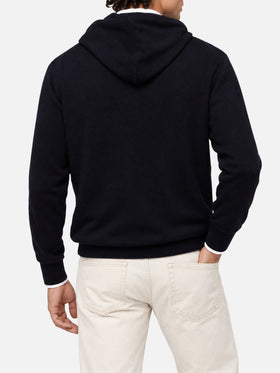 Navy blue Wood hoodie with St. Barth College jacquard
