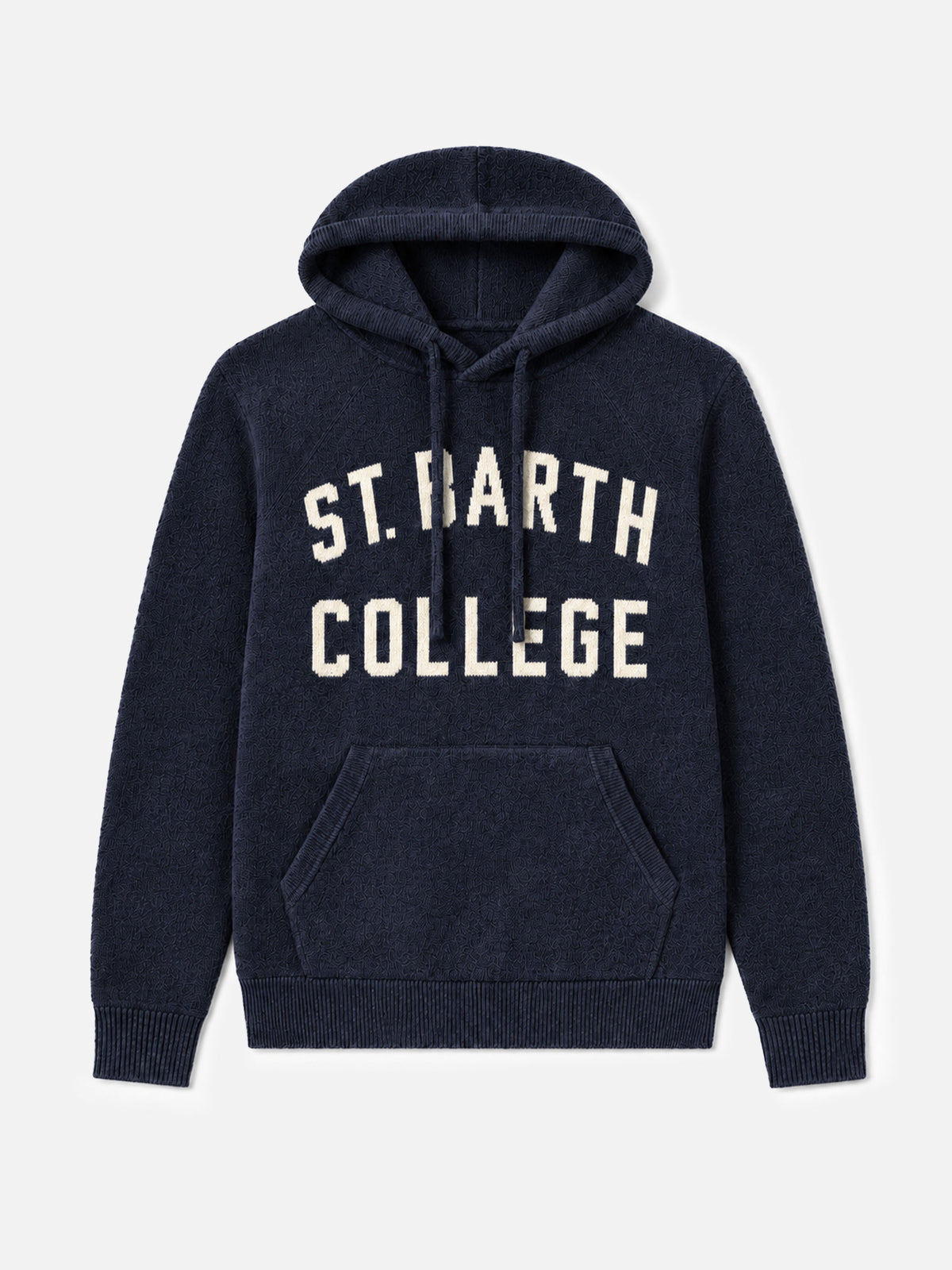 Navy blue Wood hoodie with St. Barth College jacquard