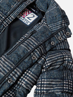 Hooded down padded jacket Baxter with Prince of Wales print