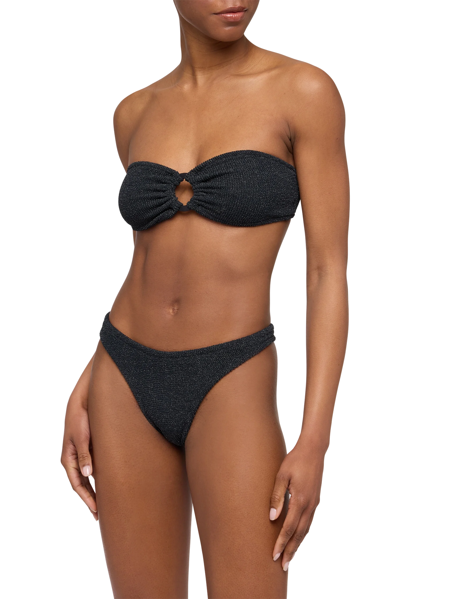 Klassische schwarze Badehose aus Crinkle-Lurex „Elise“ – schwarzes Bandeau-Top aus Crinkle-Lurex „Yulia“
