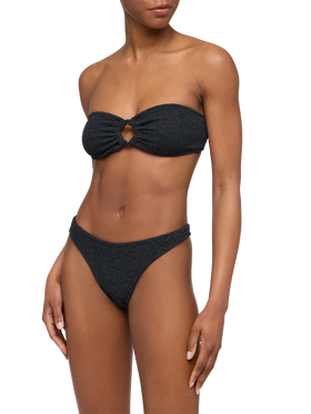 Klassische schwarze Badehose aus Crinkle-Lurex „Elise“ – schwarzes Bandeau-Top aus Crinkle-Lurex „Yulia“