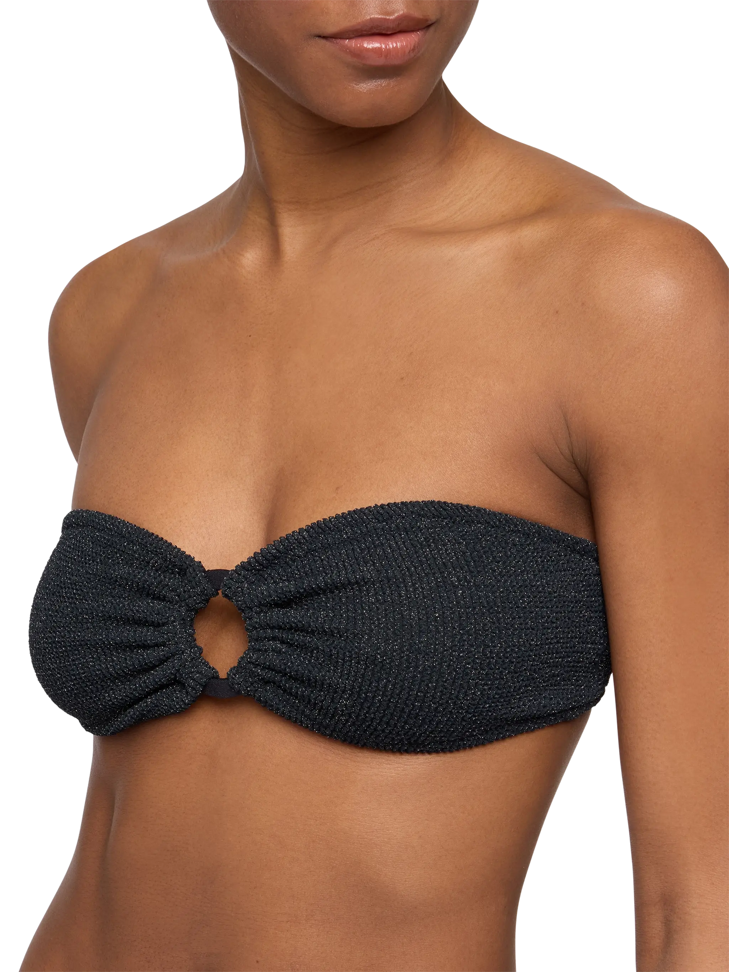 Yulia schwarzes Lurex-Crinkle-Bandeau-Top
