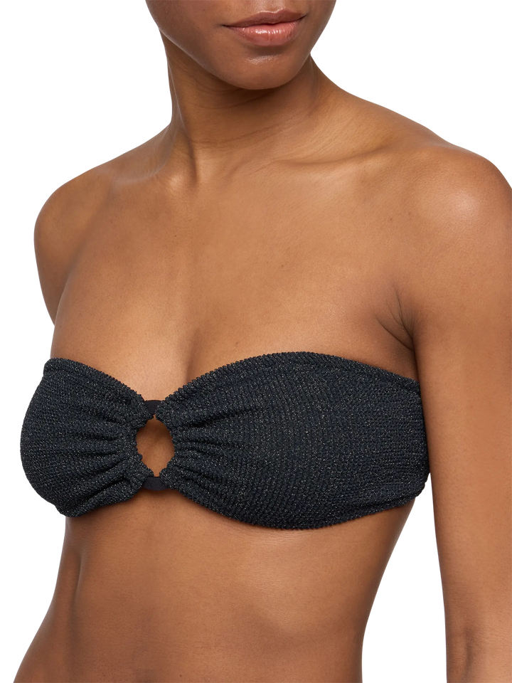 Yulia schwarzes Lurex-Crinkle-Bandeau-Top