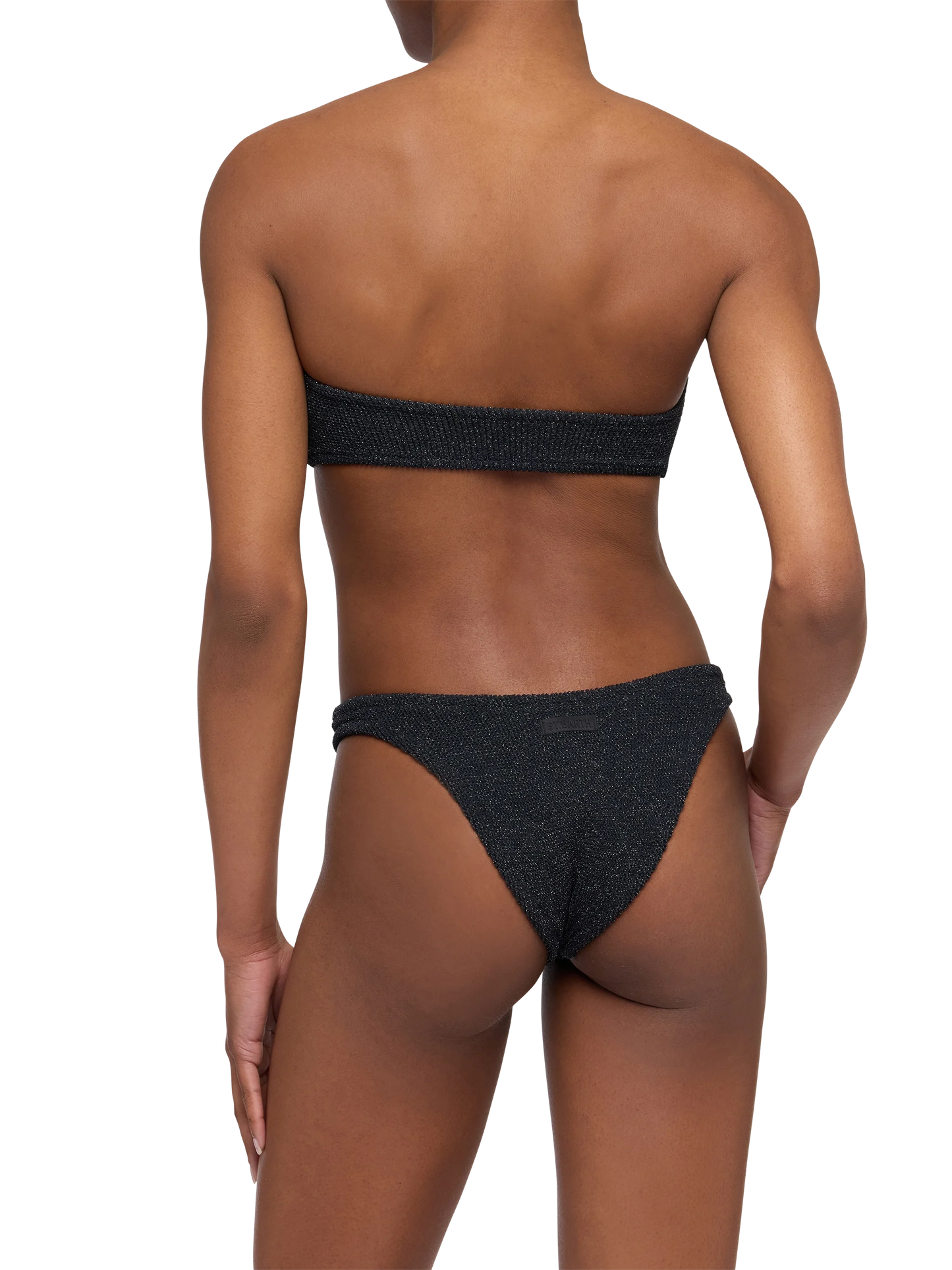 Klassische schwarze Badehose aus Crinkle-Lurex „Elise“ – schwarzes Bandeau-Top aus Crinkle-Lurex „Yulia“
