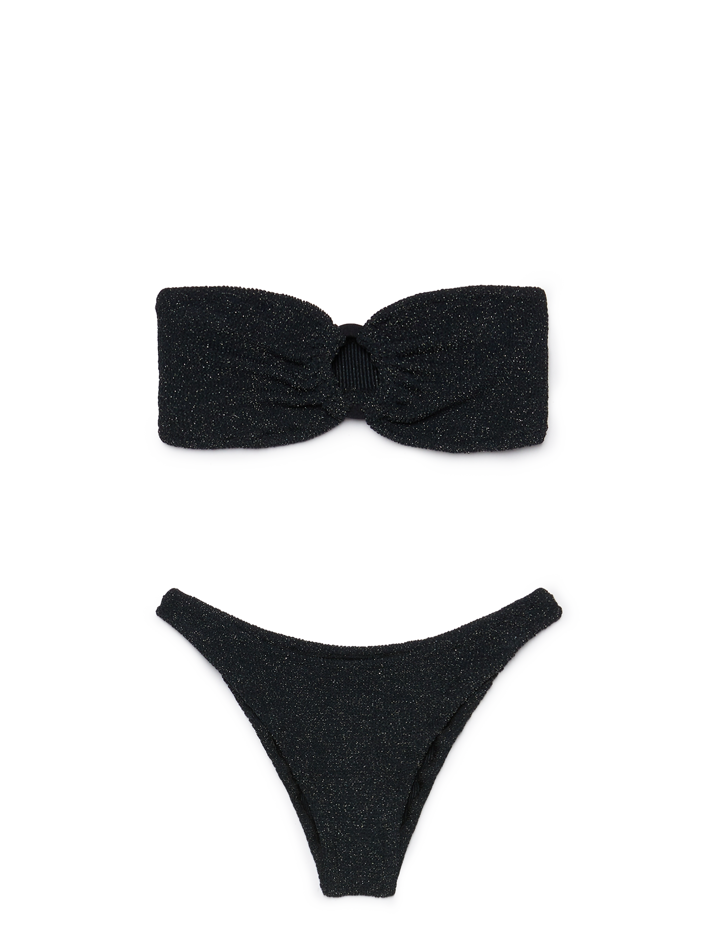Klassische schwarze Badehose aus Crinkle-Lurex „Elise“ – schwarzes Bandeau-Top aus Crinkle-Lurex „Yulia“