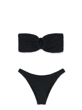 Klassische schwarze Badehose aus Crinkle-Lurex „Elise“ – schwarzes Bandeau-Top aus Crinkle-Lurex „Yulia“