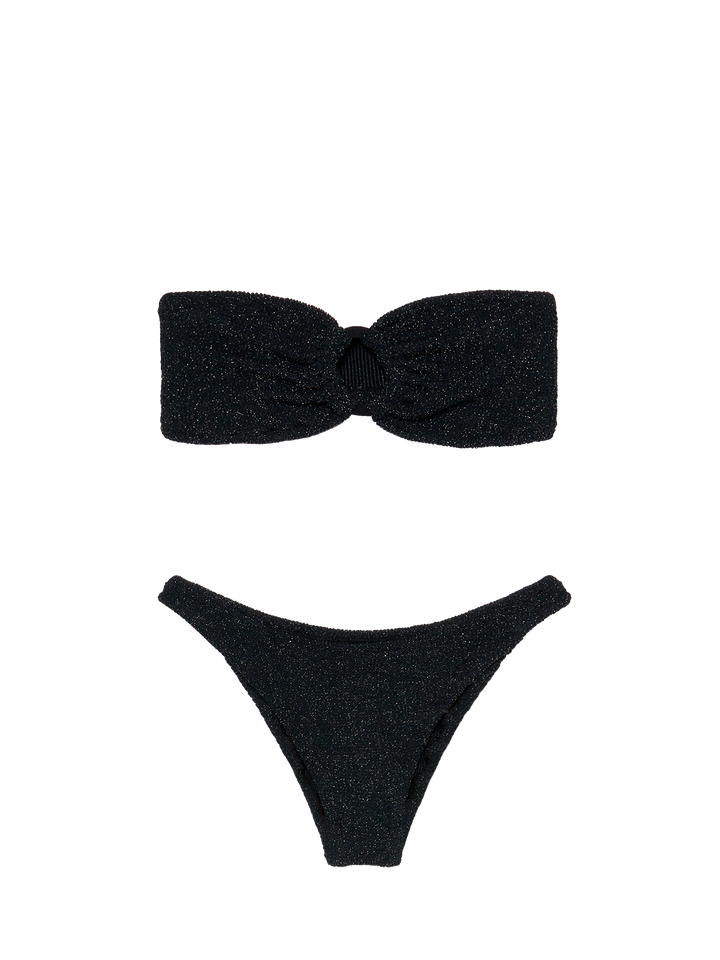 Bandeau bikini Yulia Elise in black crinkle lurex