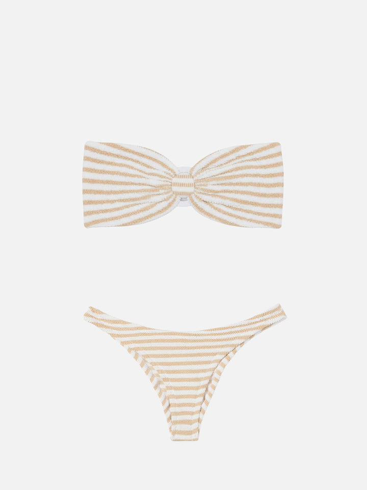 Bikini a fascia Yulia Naomi  in tessuto crinkle con stampa a righe