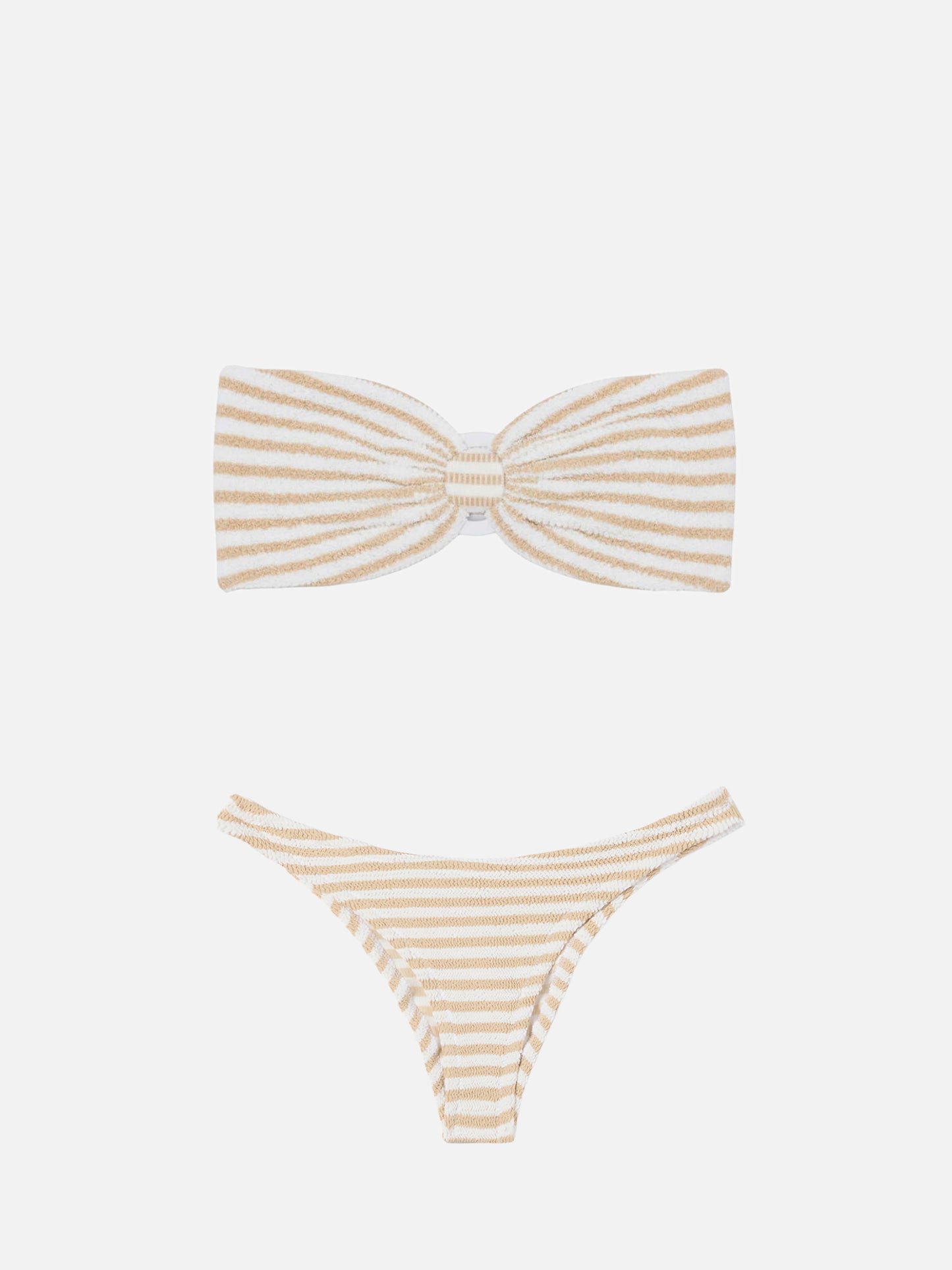 Yulia Elise Bandeau-Crinkle-Bikini mit regulären Swim-Slips und Streifenprint 