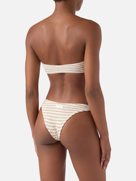 Naomi Crinkle Cheeky Badeslip mit Streifenmuster - Yulia Crinkle Bandeau Top mit Streifenmuster