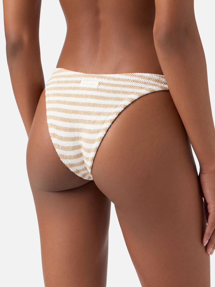 slip de bain froissé Elise avec imprimé à rayures biege 