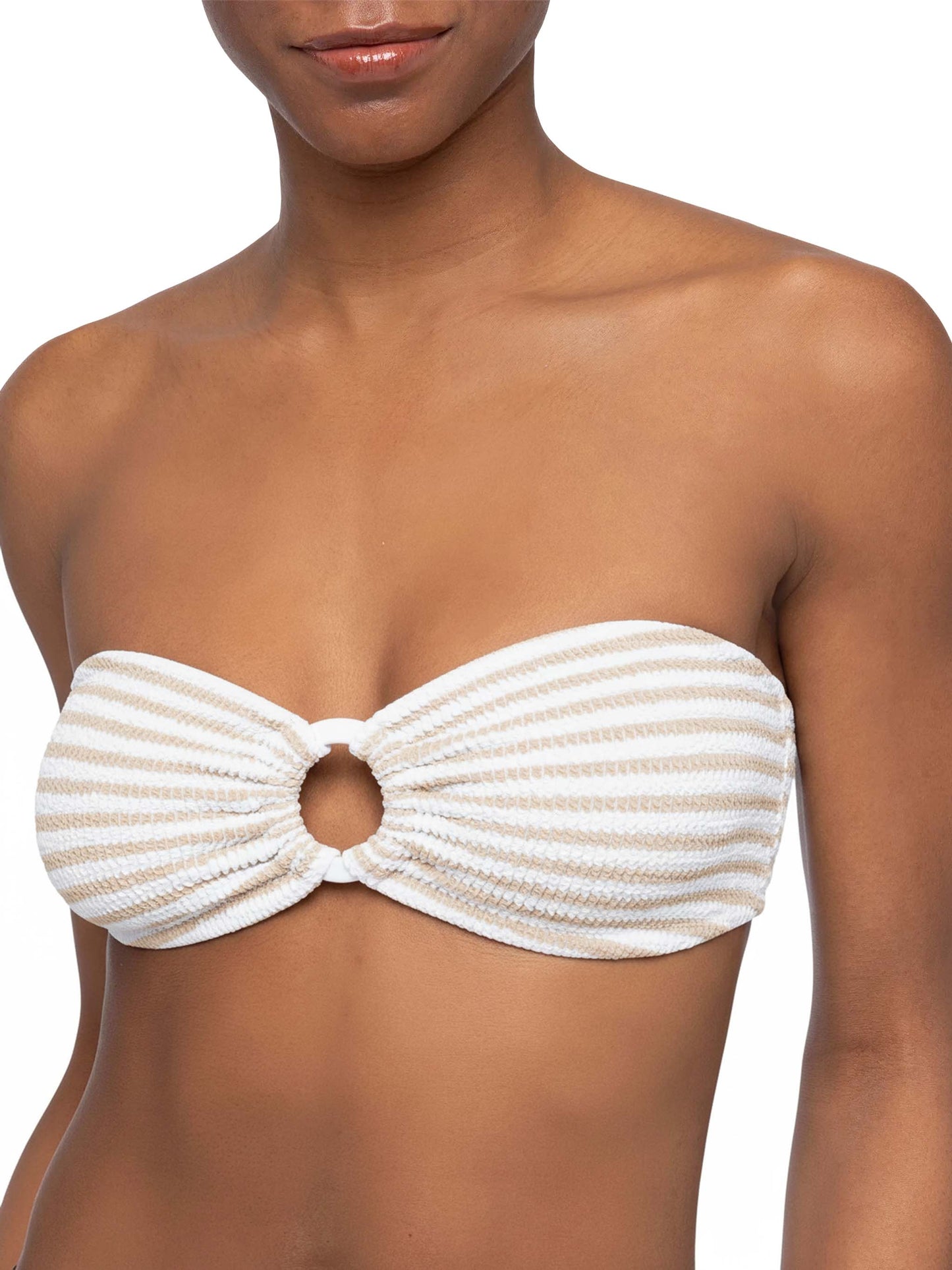 Yulia top bikini a fascia in tessuto crinkle con stampa a righe